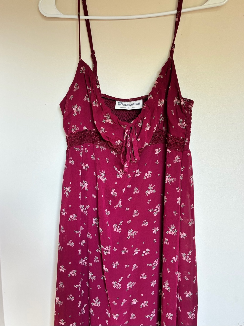 No Boundaries Maroon Floral Slip Dress with Lace Trim